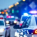 Police cars with flashing lights at a scene