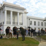 People gathered outside the Colleton County Courthouse.