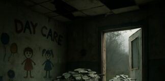 An abandoned daycare room with old toys and dim lighting