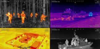 Thermal images showing military personnel and vehicles in various environments
