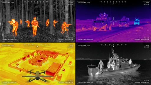 shutterstock_2763526153.jpg Thermal images showing military personnel and vehicles in various environments