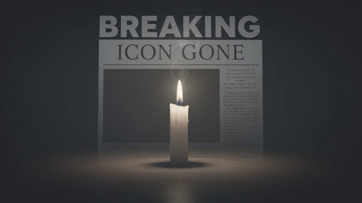 "breaking","icon,Gone",With,A,White,Candle,Mourning,Obituary A lit candle in front of a newspaper with the headline 'BREAKING ICON GONE'