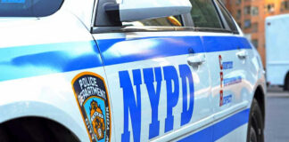 Close-up of a NYPD police car.