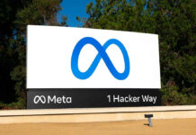Meta sign with address 1 Hacker Way.