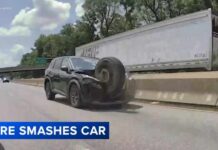 Video captures tire flying across I-76 before slamming into SUV in Philadelphia