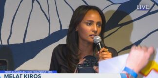 Melat Kiros speaks after ousting 15-term Rep. Diana DeGette in Colorado Congressional primary