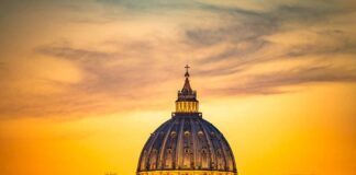 St. Peter's Basilica dome at sunset