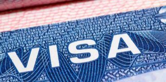 Close-up of a U.S. visa page