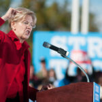 Elizabeth Warren passionately speaking at a political rally