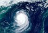 Satellite view of a powerful hurricane swirling over the ocean