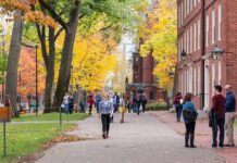Controversial Voice Axed — Process Blamed Students walking through a leafy campus path in autumn