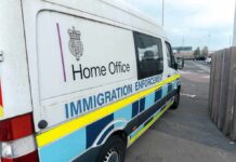 Immigration enforcement van parked on a street