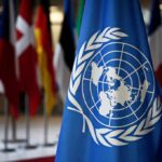 United Nations flag among international flags