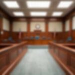 Jury Hammers Ex-Officer — Three Lifetimes Empty courtroom with wooden benches and judge's bench
