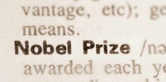 Nobel Prize text highlighted in a dictionary