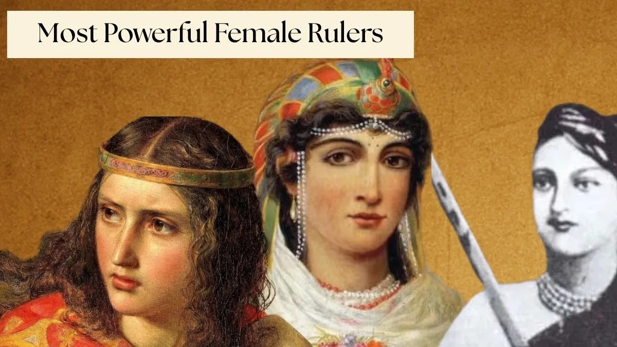Collage of portraits depicting powerful female rulers throughout history