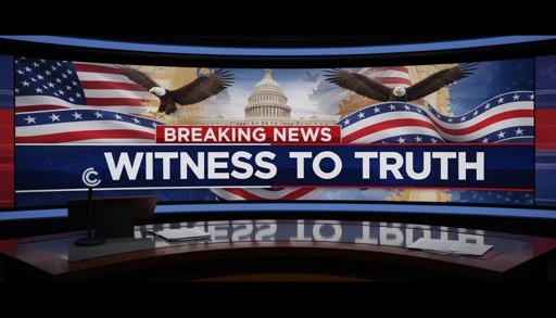 News studio backdrop featuring eagles and the Capitol building with the text 'Witness to Truth'